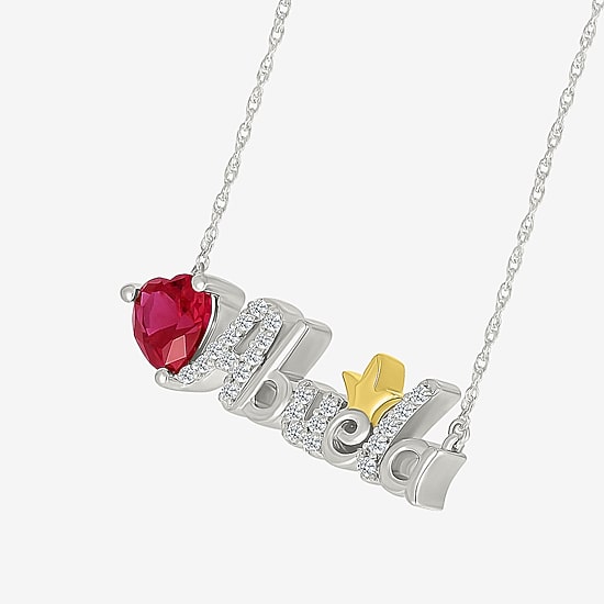Abuela Womens Lab Created Red Ruby 10K Gold Sterling Silver Heart 18 Inch Pendant Necklace