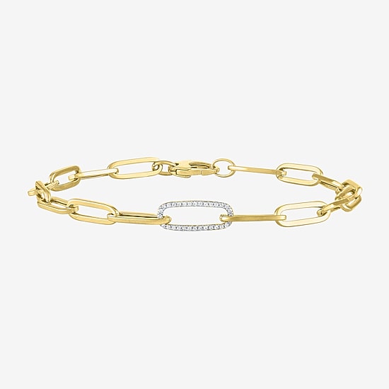 Diamond Addiction (G-H / Si2-I1) Womens Lab Grown Diamond 10K Gold 8 Inch Hollow Paperclip Chain Bracelet