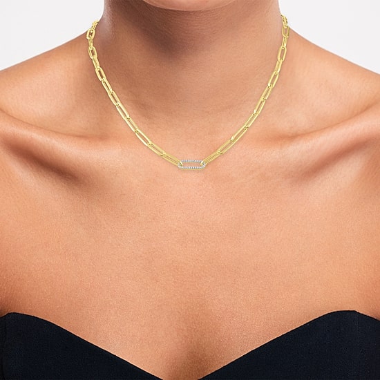 Diamond Addiction (G-H / Si2-I1) Womens 1/10 CT. T.W. Lab Grown White Diamond 10K Gold Paperclip 18 Inch Pendant Necklace