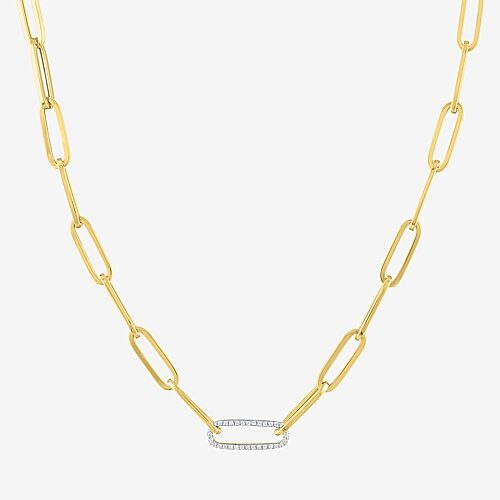 Diamond Addiction (G-H / Si2-I1) Womens 1/10 CT. T.W. Lab Grown White Diamond 10K Gold Paperclip 18 Inch Pendant Necklace, One Size, Yellow