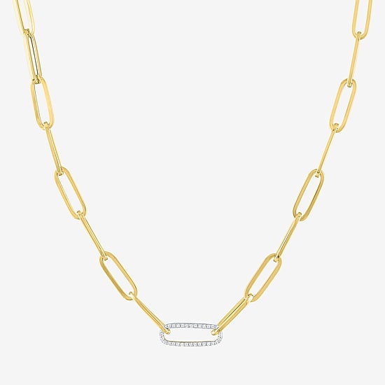 Diamond Addiction (G-H / Si2-I1) Womens 1/10 CT. T.W. Lab Grown White Diamond 10K Gold Paperclip 18 Inch Pendant Necklace