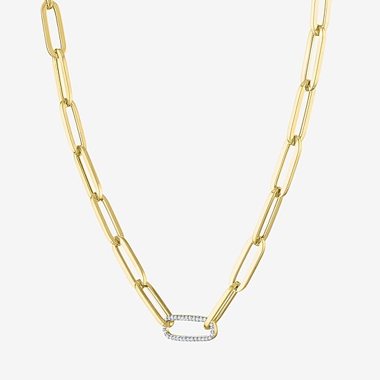 Diamond Addiction (G-H / Si2-I1) Womens 1/10 CT. T.W. Lab Grown White Diamond 10K Gold Paperclip 18 Inch Pendant Necklace