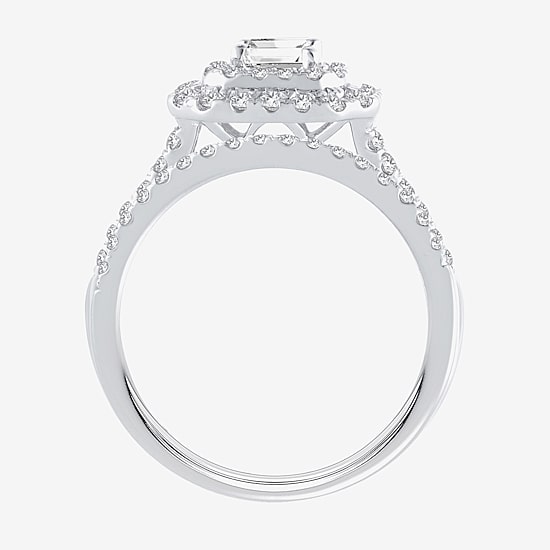 (H-I / Si1-Si2) Womens 1 1/2 CT. T.W. Lab Grown White Diamond 10K Gold Side Stone Halo Bridal Set