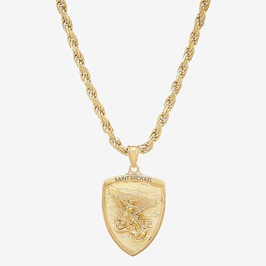 Saint Michael Mens 14K Gold Over Silver 24 Inch Pendant Necklace