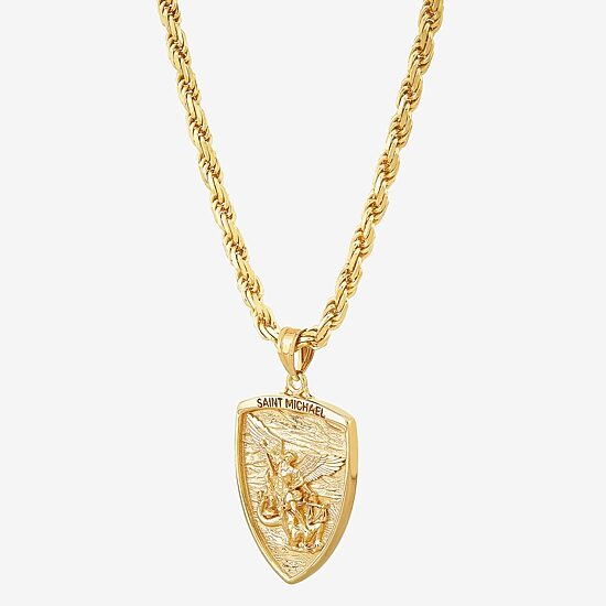 Saint Michael Mens 14K Gold Over Silver 24 Inch Pendant Necklace