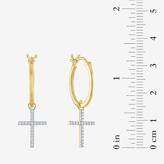 Diamond Addiction (G-H / Si2-I1) 1/10 CT. T.W. Lab Grown White Diamond Sterling Silver or 14K Gold Over Silver 34mm Cross Hoop Earrings