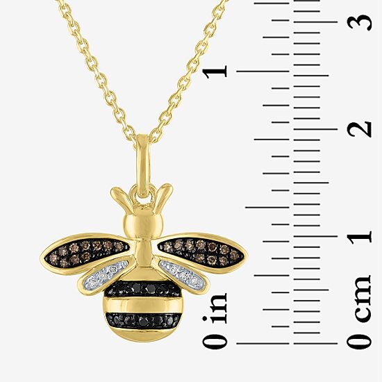 Bee Womens 1/10 CT. T.W. Natural Black Diamond 14K Gold Over Silver Sterling Silver 18 Inch Pendant Necklace