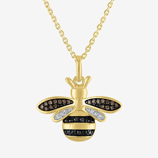 Bee Womens 1/10 CT. T.W. Natural Black Diamond 14K Gold Over Silver Sterling Silver 18 Inch Pendant Necklace