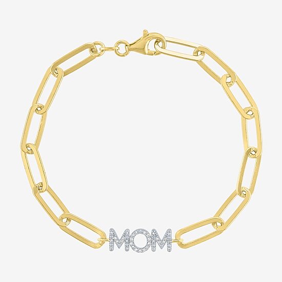 Diamond Addiction "Mom" (G-H / I1-I2) Womens 14K Gold Over Silver Sterling Silver 8 Inch Paperclip Chain Bracelet