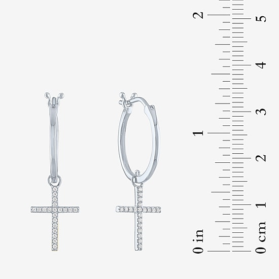 Diamond Addiction (G-H / Si2-I1) 1/10 CT. T.W. Lab Grown White Diamond Sterling Silver or 14K Gold Over Silver 34mm Cross Hoop Earrings