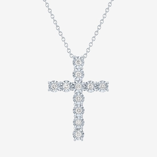 (G-H / I1-I2) Womens 1/4 CT. T.W. Lab Grown White Diamond Sterling Silver Cross 18 Inch Pendant Necklace