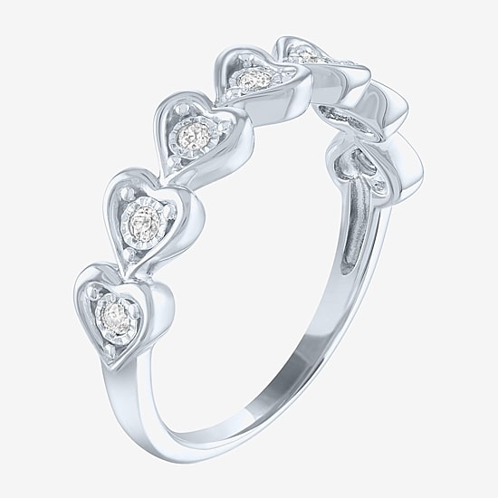 (G-H / Si2-I1) Womens 1/10 CT. T.W. Lab Grown White Diamond Sterling Silver Heart Band