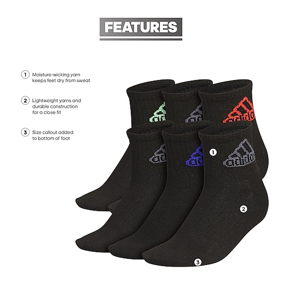 adidas Little & Big Kid Boys 6 Pair Quarter Ankle Socks