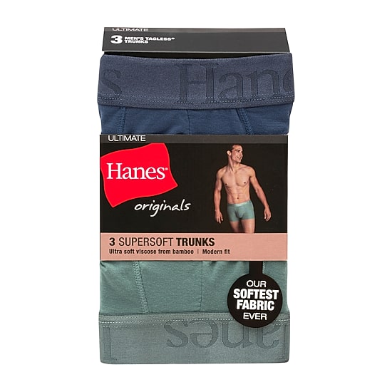 Hanes Originals Supersoft Mens 3 Pack Cooling Multi-Pack Comfort Waistband Trunks Uo2tb3