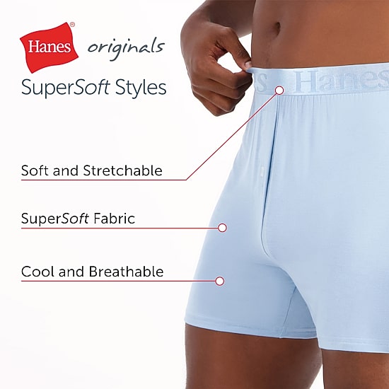 Hanes Originals Supersoft Mens 3 Pack Boxers Uo2kb3