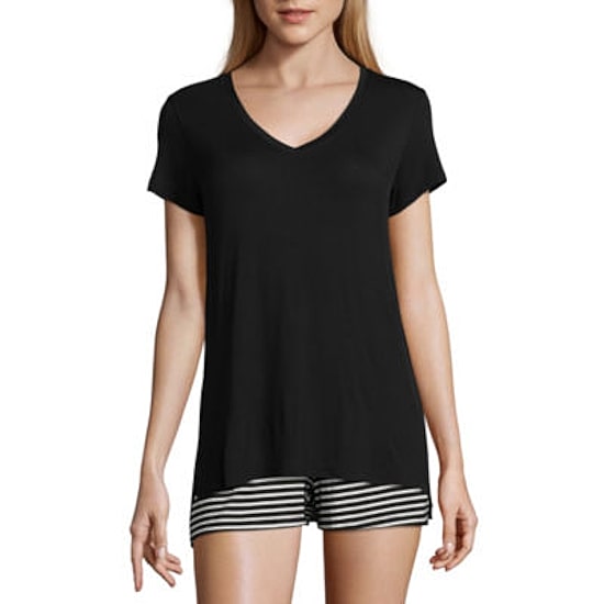 Ambrielle Womens V Neck Short Sleeve Pajama Top