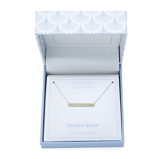 Silver Treasures Mama Bear Womens 14K Gold Over Silver Bar 16 Inch Pendant Necklace