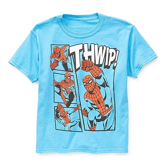 Disney Collection Little & Big Kid Boys Crew Neck Short Sleeve Regular Fit Avengers Marvel Spiderman Graphic T-Shirt