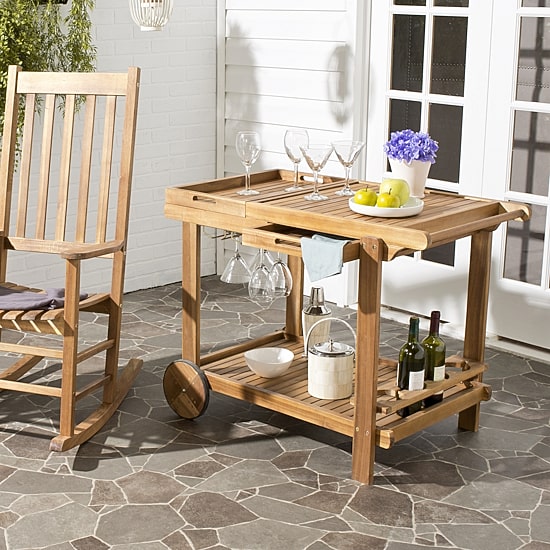 Safavieh Orland Patio Collection Wood-Top Serving Cart