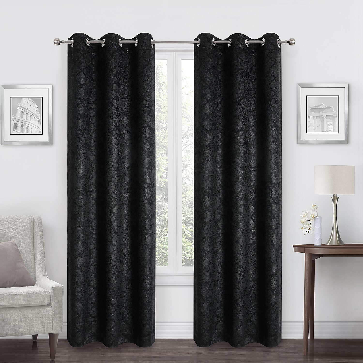 Regal Home Stripe Geo Embossed Grommet Top Energy Saving Blackout Set of 2 Curtain Panel