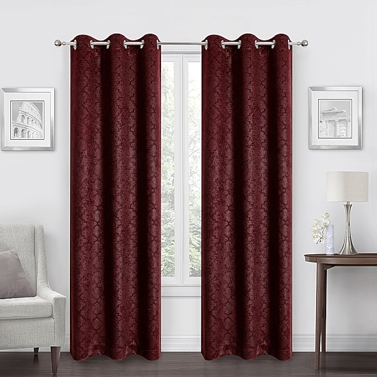 Regal Home Stripe Geo Embossed Grommet Top Energy Saving Blackout Set of 2 Curtain Panel