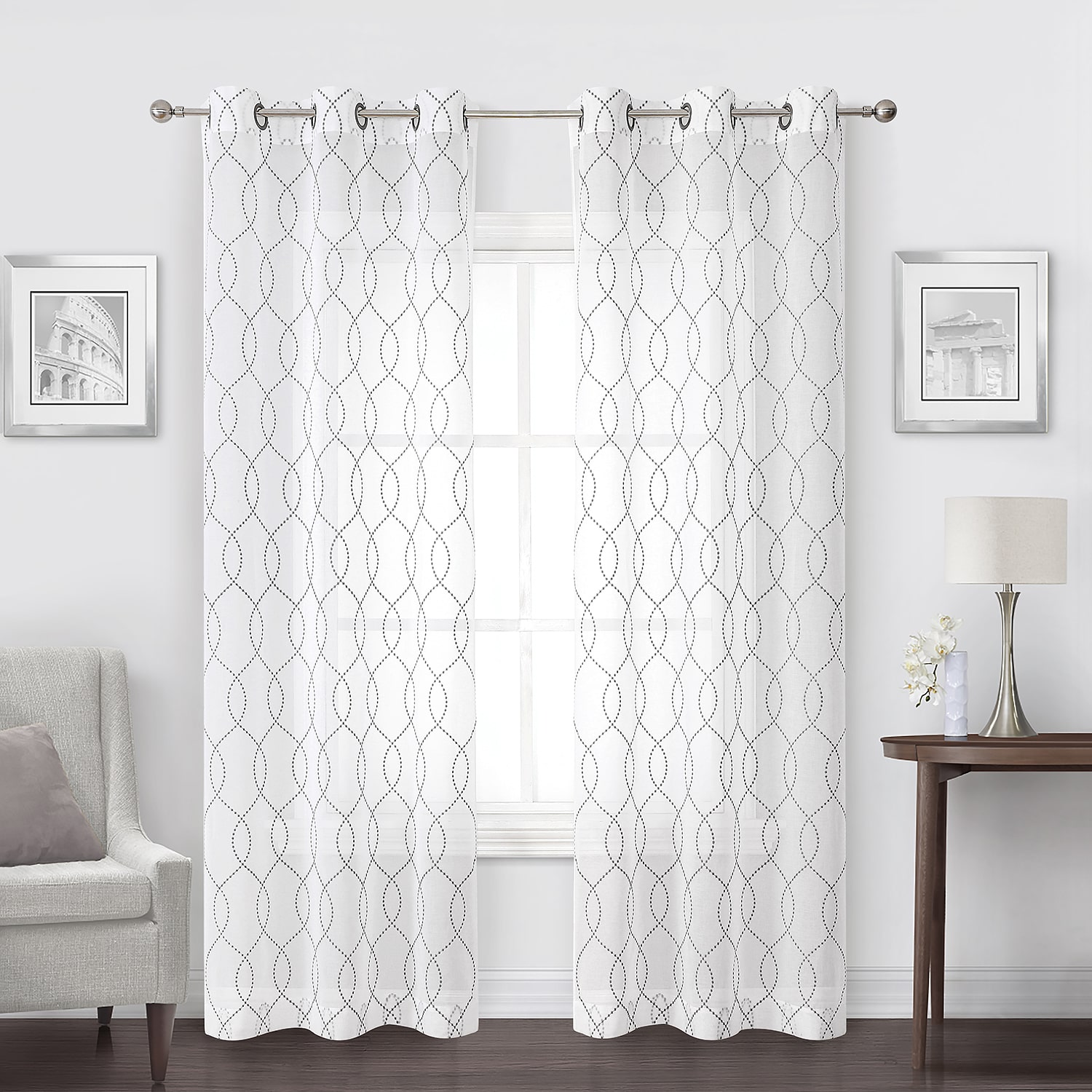 Regal Home Starbust Grommet Top Energy Saving Embroidered Sheer Set of 2 Curtain Panel