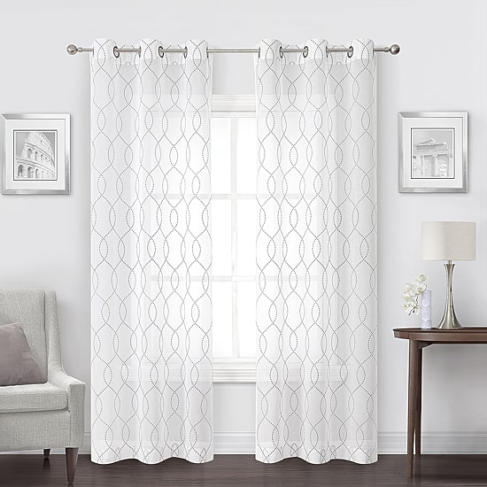 Regal Home Starbust Grommet Top Energy Saving Embroidered Sheer Set of 2 Curtain Panel