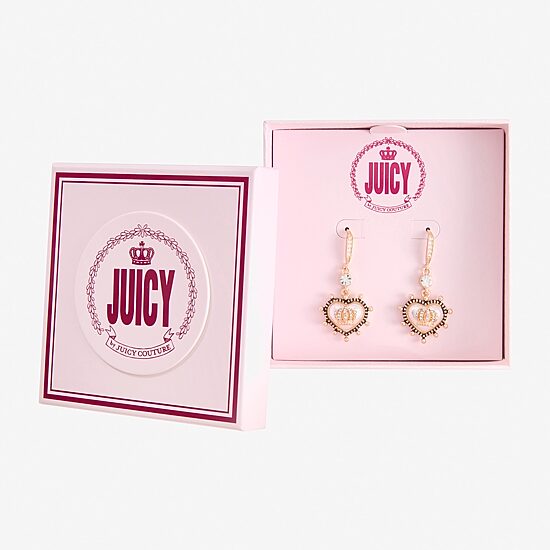 Juicy By Juicy Couture Gold Tone Womens Crystal Crown Heart Drop Earrings