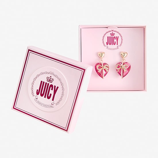 Juicy By Juicy Couture Gold Tone Womens Pink Crystal Bow Heart Drop Earrings