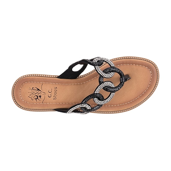 GC Shoes Womens Vania Embellished Chain Flat Sandals