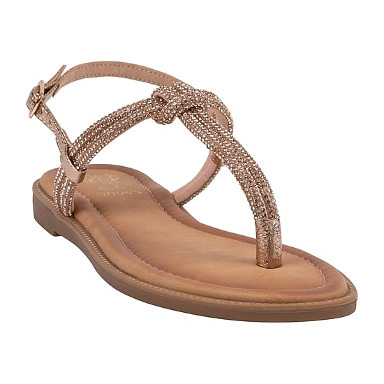 GC Shoes Womens Alonde Knotted Embellished Ankle Strap Flat Sandals