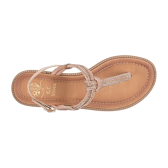 GC Shoes Womens Alonde Knotted Embellished Ankle Strap Flat Sandals