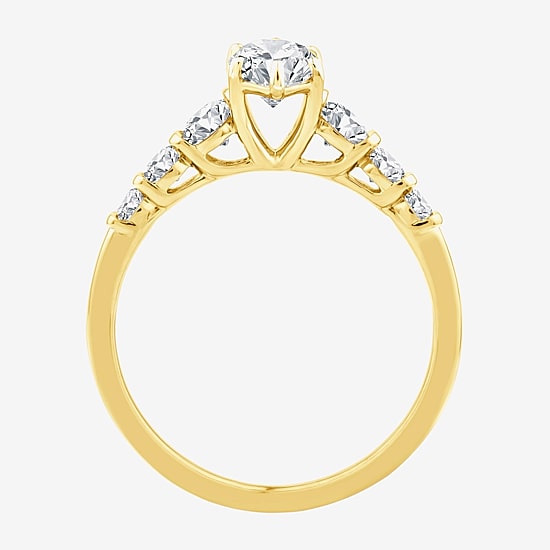 (F / Vs2) Womens 1 1/2 CT. T.W. Lab Grown White Diamond 10K Gold Marquise Side Stone Engagement Ring