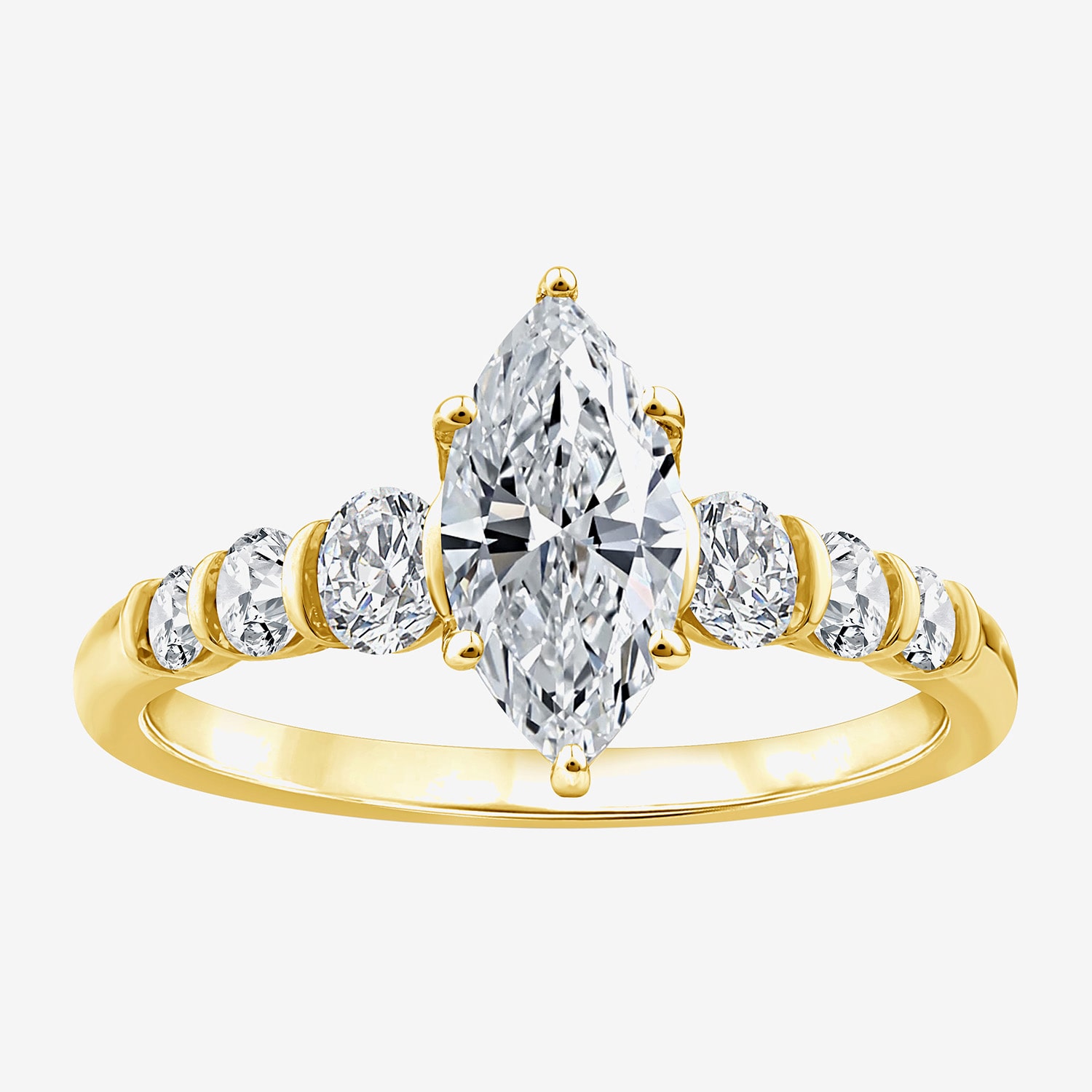 F / Vs2) Womens / CT. T.W. Lab Grown White Diamond 10K Gold Marquise Side Stone Engagement Ring