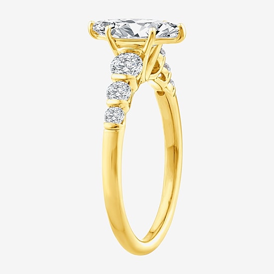 (F / Vs2) Womens 1 1/2 CT. T.W. Lab Grown White Diamond 10K Gold Marquise Side Stone Engagement Ring