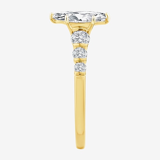 (F / Vs2) Womens 1 1/2 CT. T.W. Lab Grown White Diamond 10K Gold Marquise Side Stone Engagement Ring