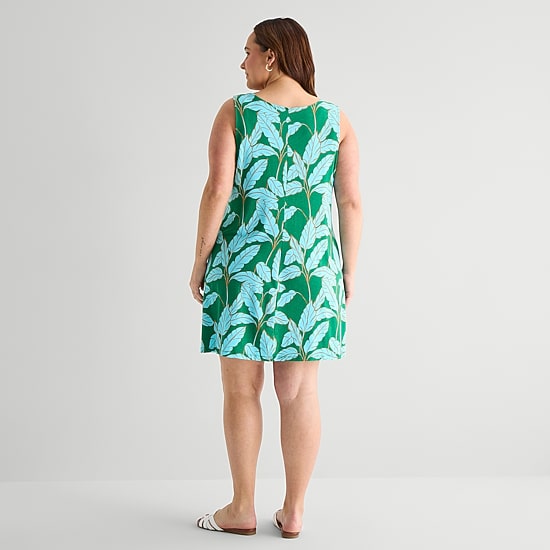 St. John's Bay Womens Plus V Neck Sleeveless Floral A-Line Dress