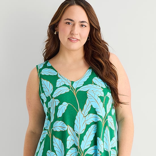 St. John's Bay Womens Plus V Neck Sleeveless Floral A-Line Dress