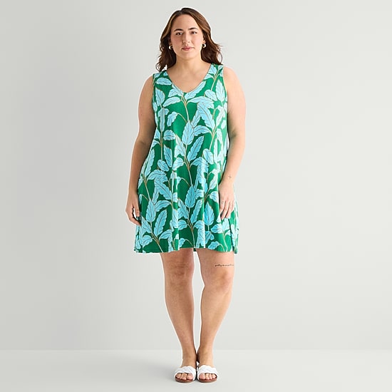St. John's Bay Womens Plus V Neck Sleeveless Floral A-Line Dress