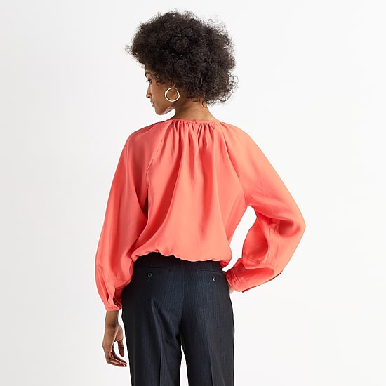 Worthington Womens Round Neck Long Sleeve Satin Blouse