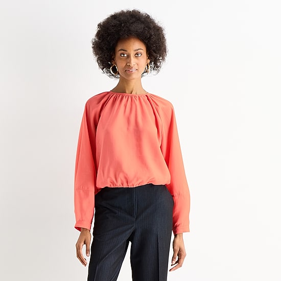 Worthington Womens Round Neck Long Sleeve Satin Blouse