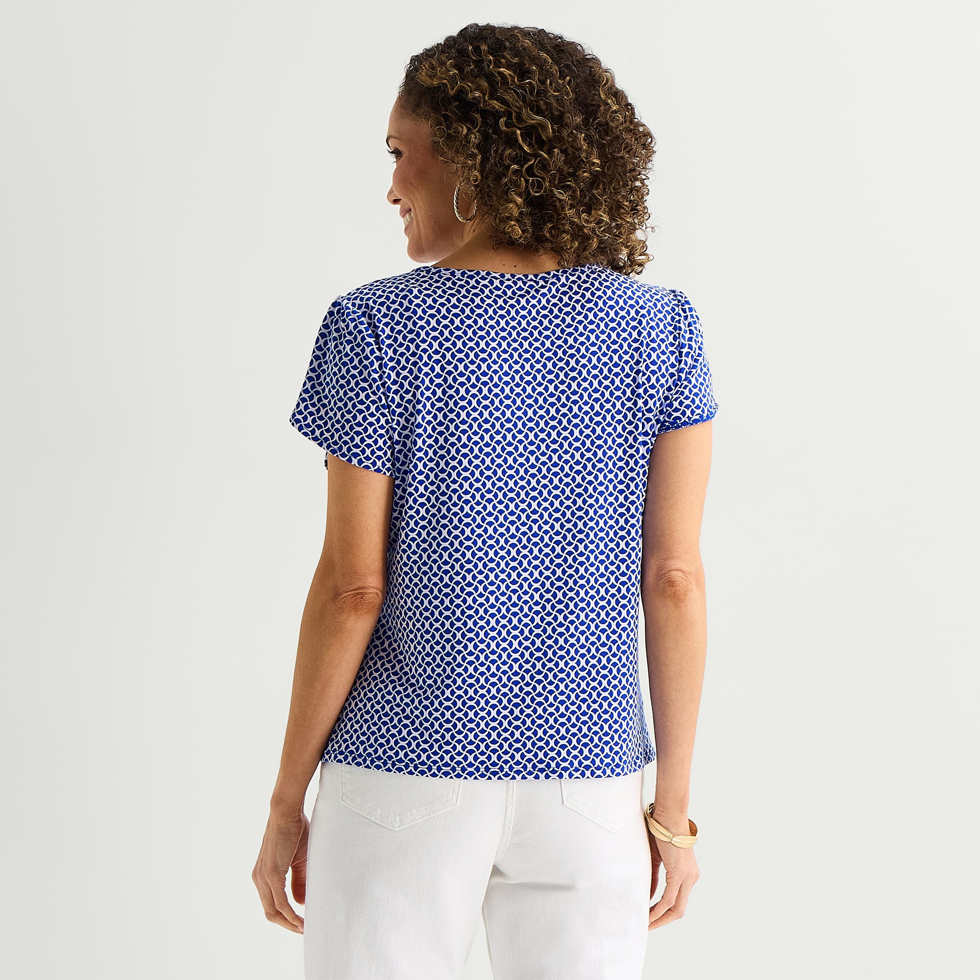 Liz Claiborne Womens Jewel Neck Short Sleeve Blouse