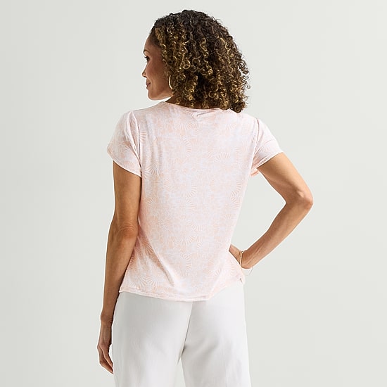 Liz Claiborne Womens Jewel Neck Short Sleeve Blouse