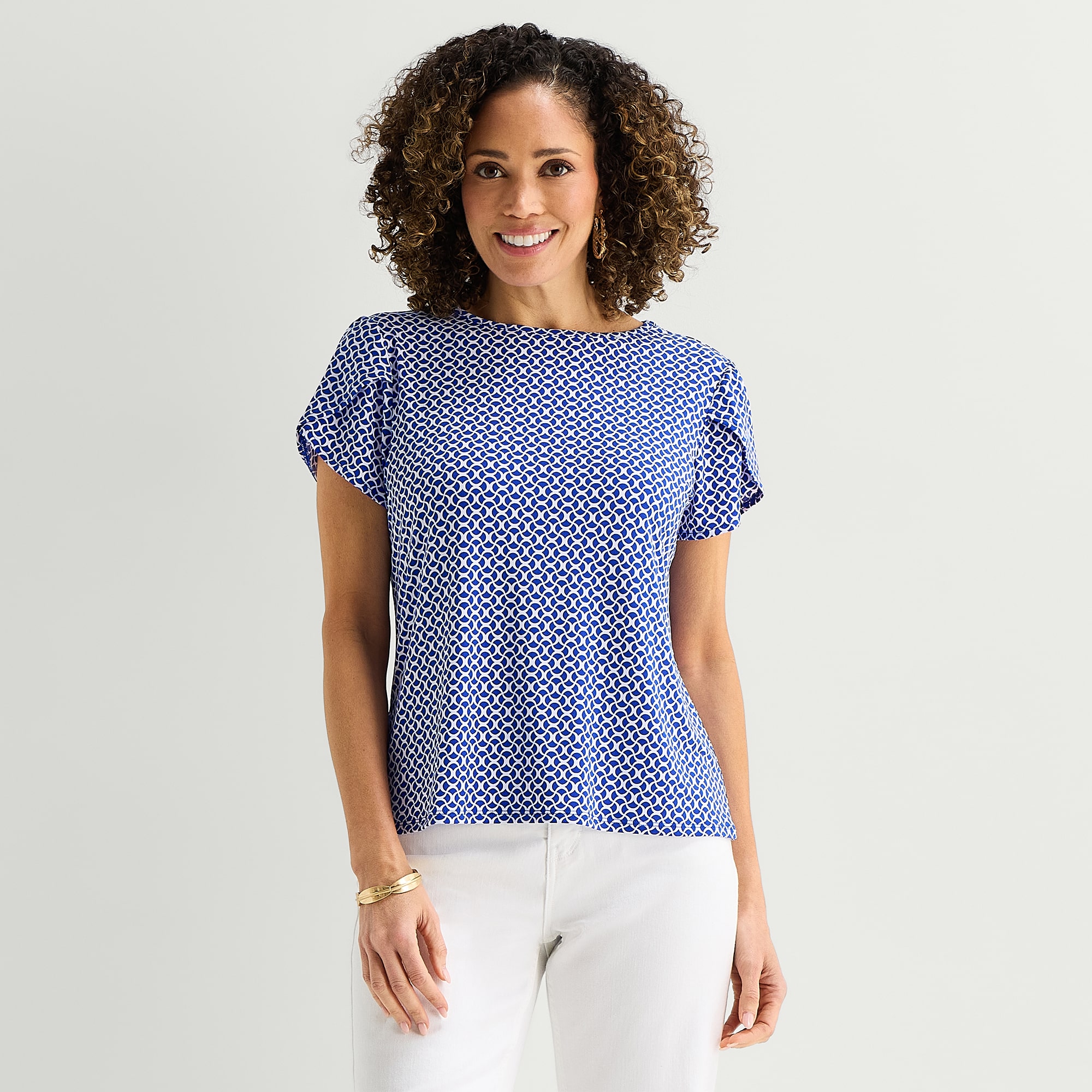 Liz Claiborne Womens Jewel Neck Short Sleeve Blouse