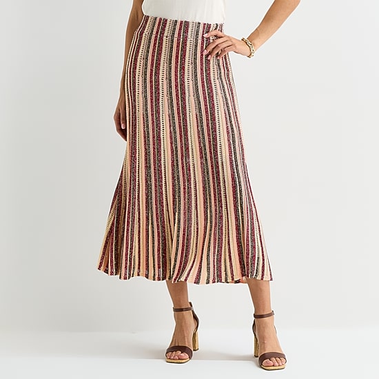 Liz Claiborne Lurex Metallic Womens Midi A-Line Skirt