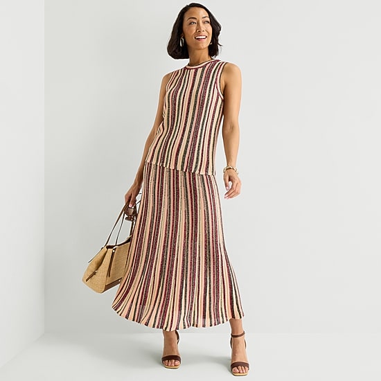 Liz Claiborne Lurex Metallic Womens Midi A-Line Skirt