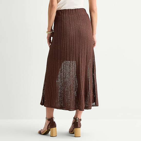 Liz Claiborne Lurex Metallic Womens Midi A-Line Skirt