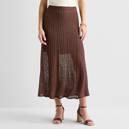 Liz Claiborne Lurex Metallic Womens Midi A-Line Skirt