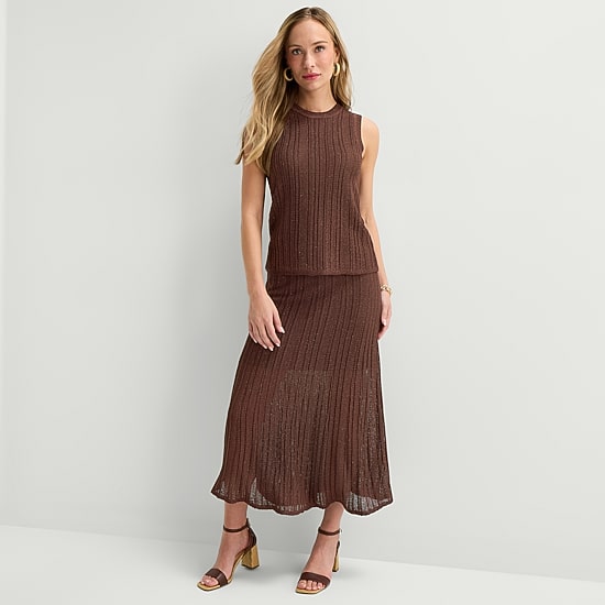 Liz Claiborne Lurex Metallic Womens Midi A-Line Skirt