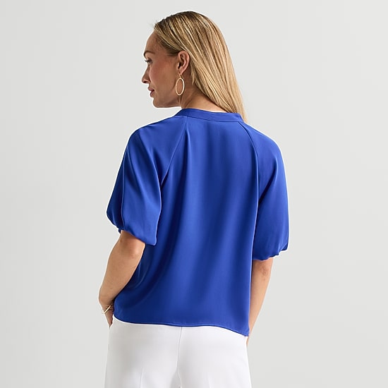 Liz Claiborne Womens Split Crew Neck Short Sleeve Blouse